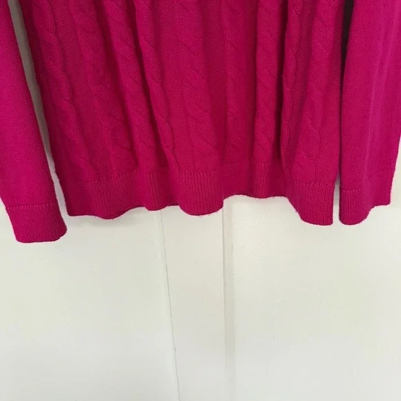 Talbots Women's Sweater Cable Knit Crewneck Hot Pink Cotton Chunky Preppy XL - Picture 5 of 9